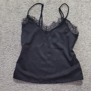 Vibe Black Lace-Trim Satin Cami